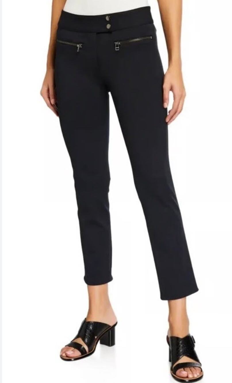 Veronica Beard Black Metro Kick Flare Crop Moto Pants Preppy Chic Trousers Sz 6
